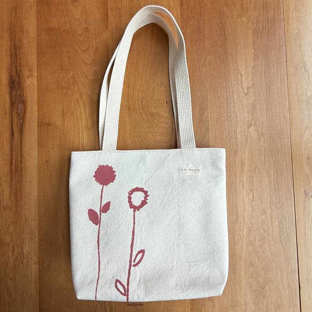 Cream Canvas Shoulder Bag with Screenprint Flowers